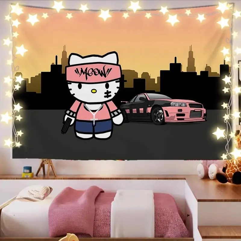 

1 шт. Hello Kitty мультфильм фон ткань серии аренда дома общежитие спальня украшения настенный гобелен украшение изголовья кровати