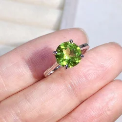 2ct 8mm*8mm Natural Peridot Ring Fashion Peridot Silver Ring for Office Woman August Birthstone