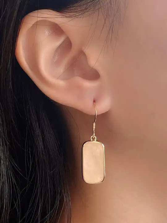 Hand Crafted Natural Rose Quartz Fancy Cut Rectangle Drop Earrings Gemstone Earrings For Women