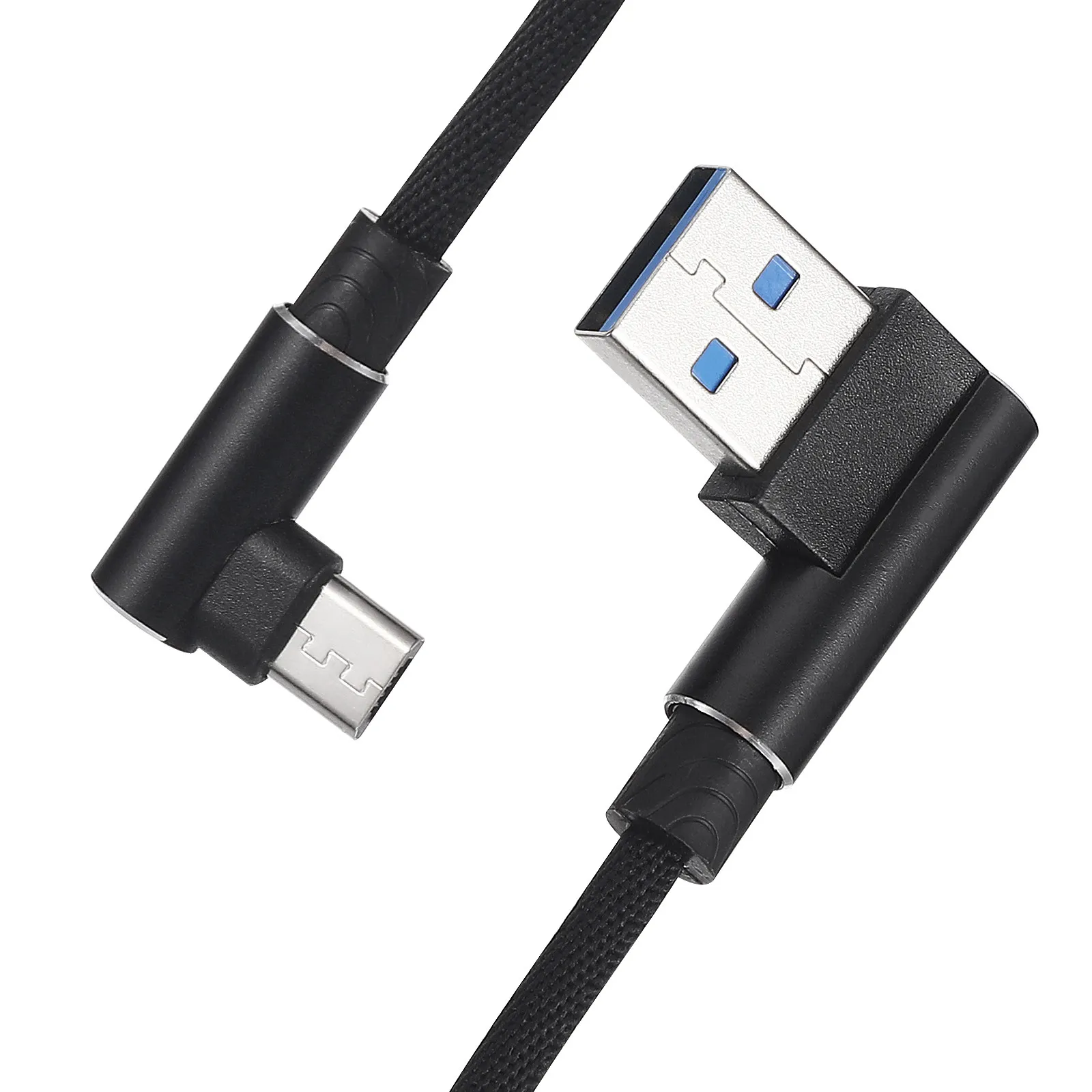 1M Micro USB Cable Braided Right Angle 2.4a Fast Charging Sync Data Cord for Phone Black Tangle-Free Nylon