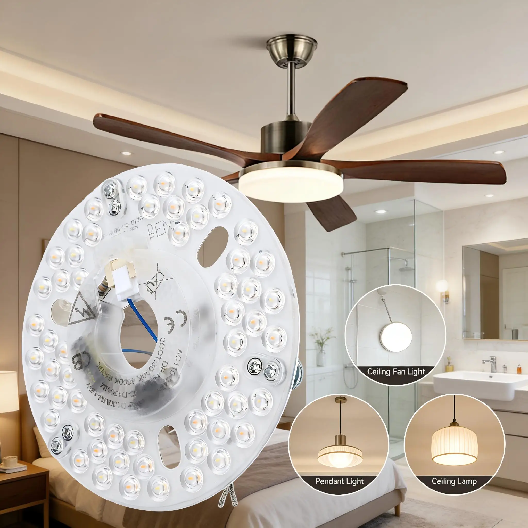 Ceiling Board Circular Lamp 130mm 18W 3CCT Dimmable Round Replacement Ceiling Fan Light 110-240V Energy Saving Home Light Parts image 3