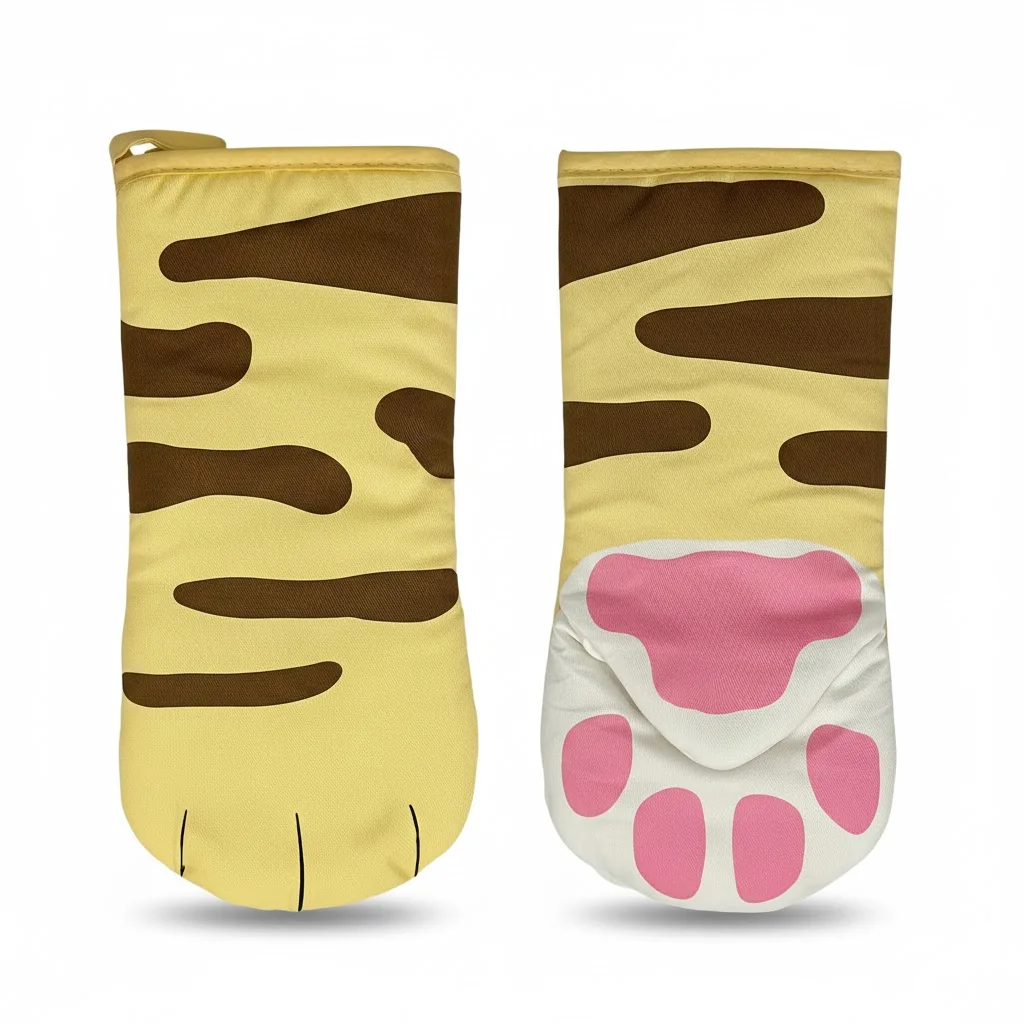 Рукавицы для духовки, дизайн котенка, кошачьей лапы, термостойкие перчатки для духовки, толстая хлопковая подкладка, перчатки для приготовления пищи, выпечки, прихватки, перчатки для микроволновой печи