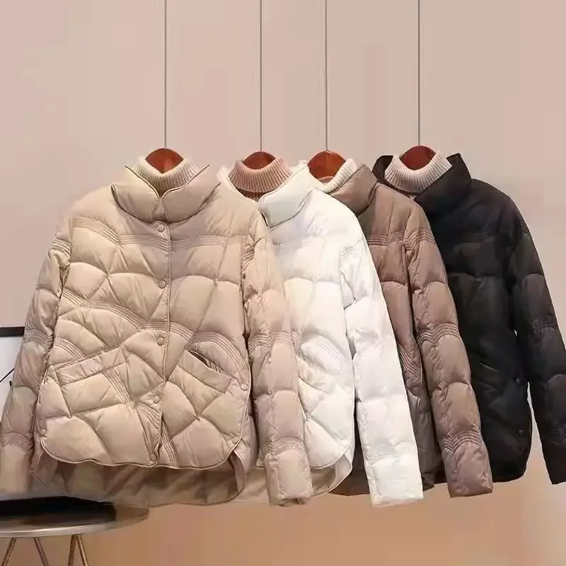 

Thick Padding Quilted Padded Cropped Jackets for Women Duck Down Black Woman Coat Short Hot Youthful Clothes Harajuku Fashion