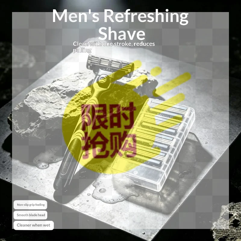 【HBA】Mens Manual Shaving Razor With Non Slip Handle Sharp Smooth Blades Extra Refills For Daily Grooming Home Travel Use