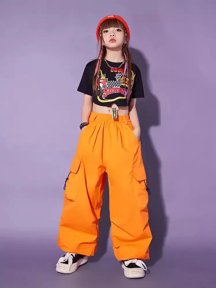 Ropa de Hip Hop para niños y niñas, camiseta suelta, pantalones, traje de actuación de baile moderno de Jazz, ropa informal para adolescentes