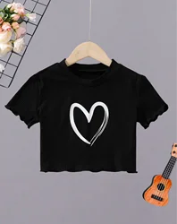 New summer girls T-shirt, black background, white love, comfortable and breathable
