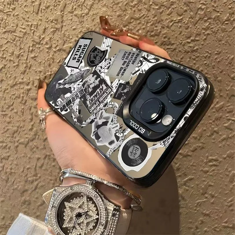 Чехол для телефона IMD с гальваническим покрытием для гитары Newspaper, серебристый чехол для Iphone 16 Pro 15, 14, 13, 12, 11 XS Pro Max Plus XR XS 7 8 Plus