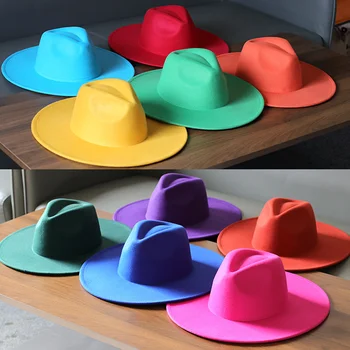 Damen-Fedora-Hut, 9,5 cm, Jazz-Hut, modischer Bogenhut, Pfirsich-Herz-Hut, große Krempe, Jazz-Fedora-Hut, Schirmmütze für Herren, Sombrero Homme
