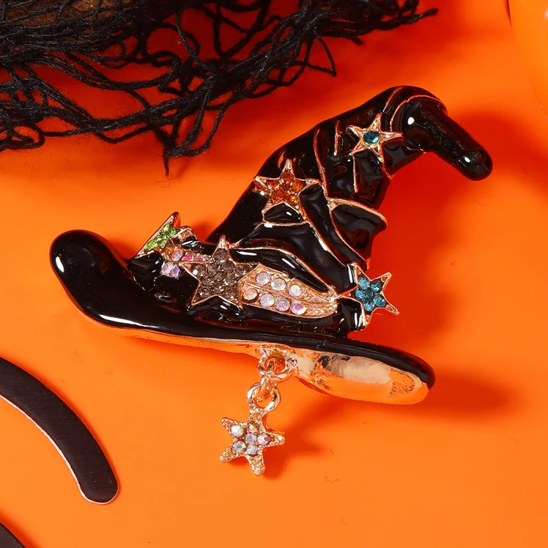 Exquisite New Niche Hot Style Halloween Pumpkin Witch Broom Brooch Versatile Temperament Jewelry