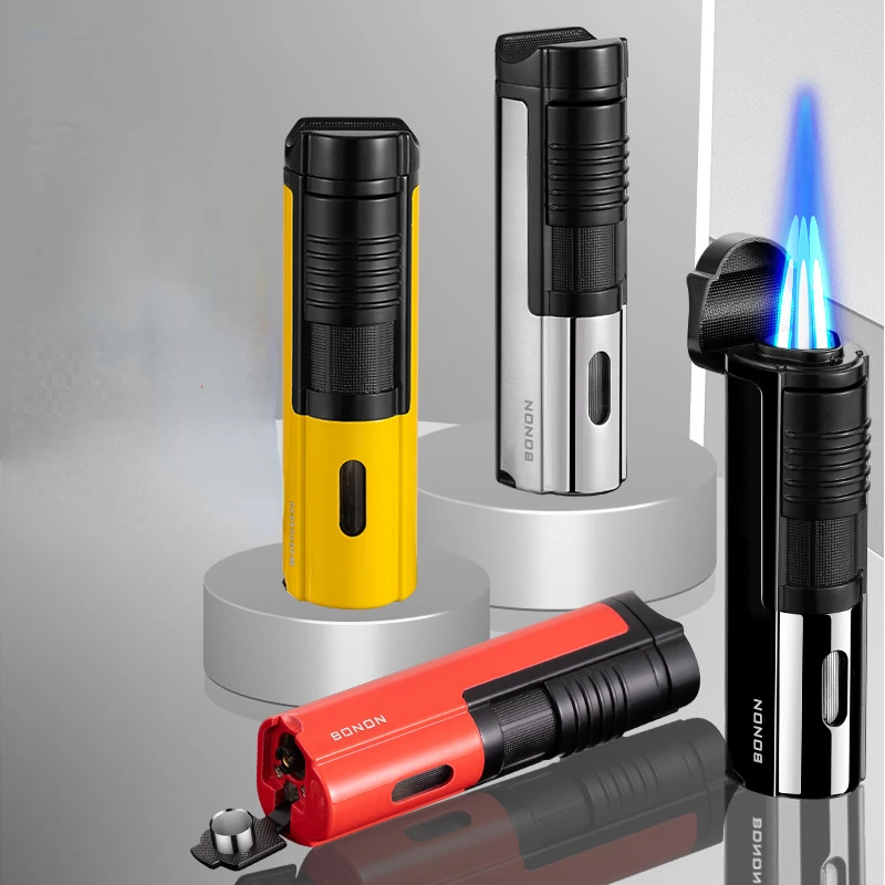 

New Cigar Inflatable Metal Lighter Turbine Can See Through The Air Chamber With Cigar Cutter Windproof Butane Lighter Mens Gift