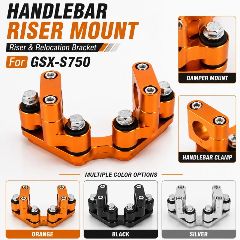 Motorcycle Handlebar Riser Mount Shock Absorbing Relocation Clamp Bracket for GSX-S750 Handlebar Accessories