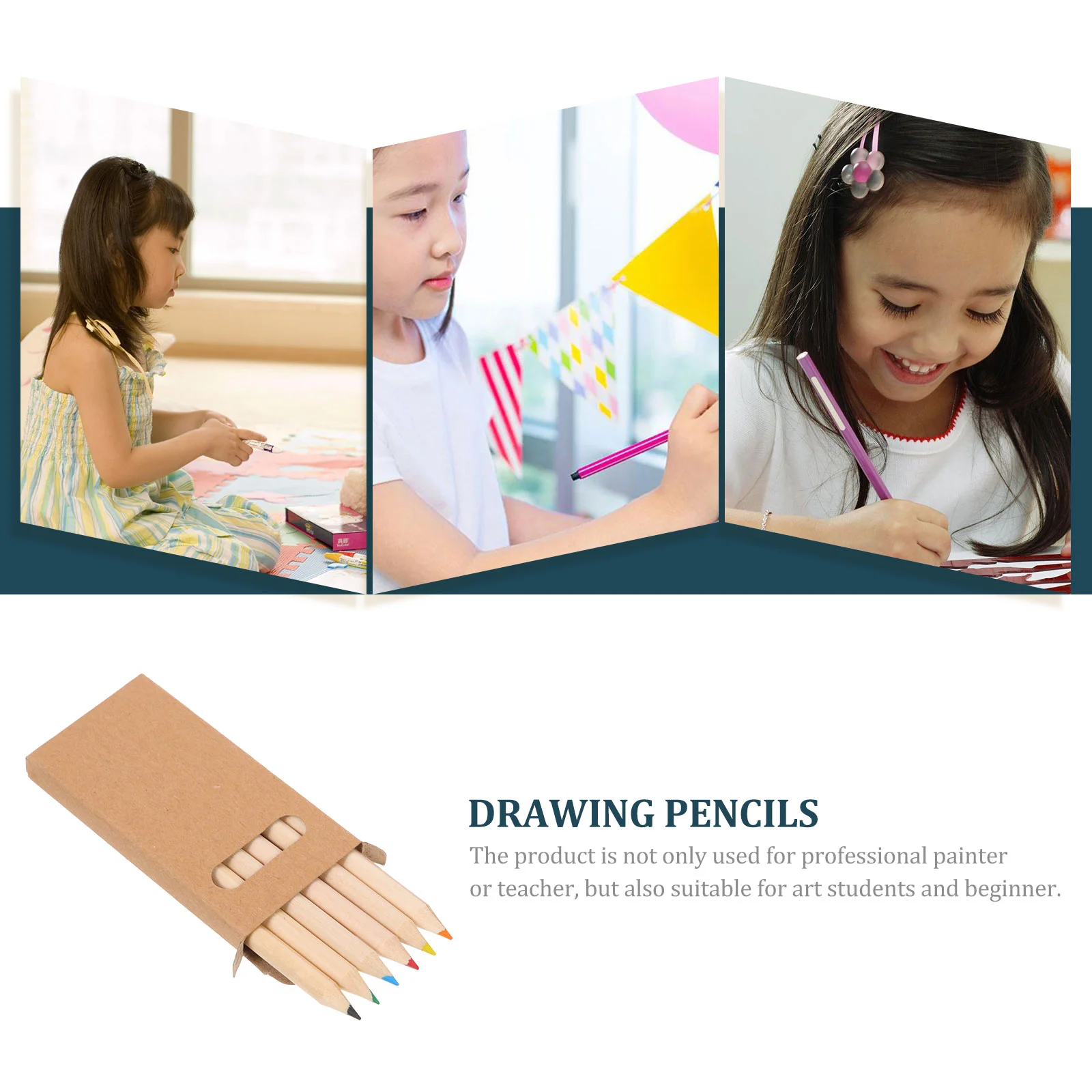 4 Boxes Boy Pencil Pupils Colour Pencils Kids Graffiti Wooden Portable Coloring