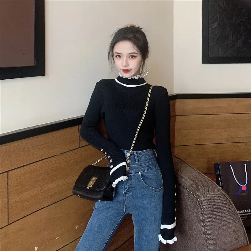 Slim Sweaters Women Panelled Lounge All-match Advanced Autumn Winter Popular Trendy Leisure Stylish Minimalist Classic Hipster