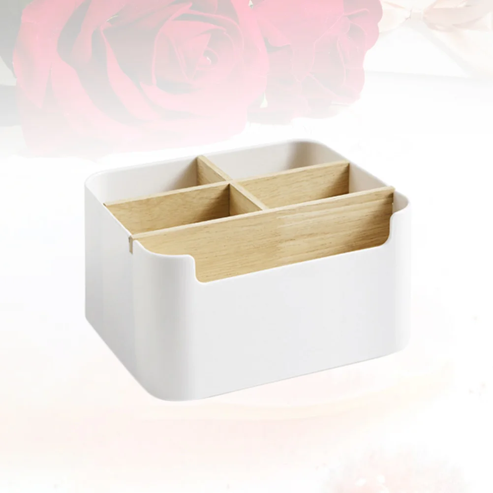 

Desktop Storage Box Makeup Organizer Remote Control Cosmetics Basket Wooden Office