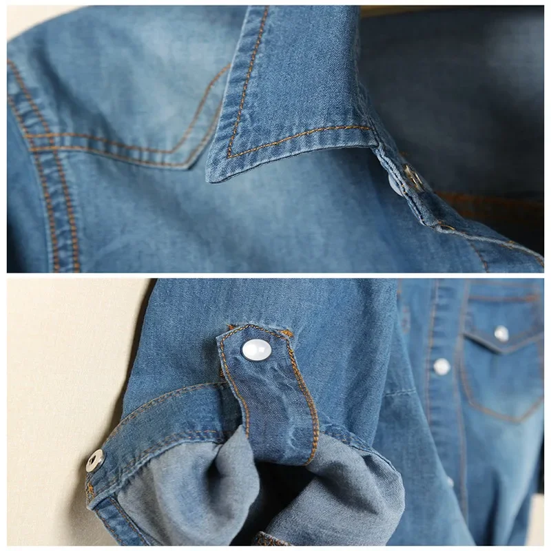 

2025 New Denim Shirt Short Sleeve Womens Tops Chemise Femme Crop Top Sexy Short Jeans Shirt Blouse Cool Feminine Shirts