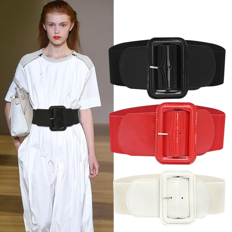 New High-quality Versatile Black Elastic Women\'s Wide Tight Fitting Corset Belt Dalian Dress Red Designer Belt Women\'s White