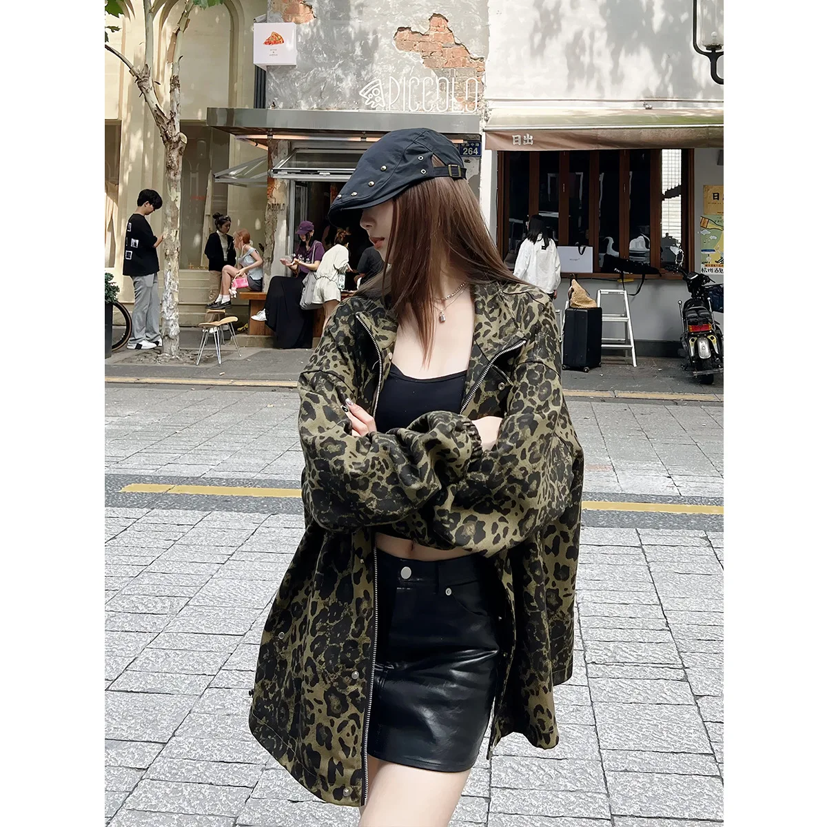 Vintage Leopard Jackets Zipper Coat Streetwear 2024 Harajuku Hip Hop Oversized Jacket Outwear for Women and Men