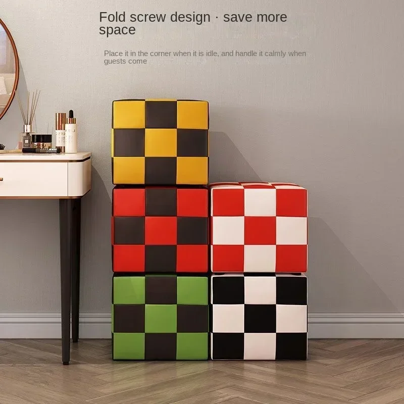 

Rubik's Square Cube Home Living Room Shoes And Benches Soft Bag Red Black White Green Grid Sofa Stool Makeup Stool Hot