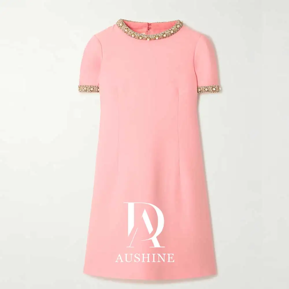 Aushine-vestido de noche de cumpleaños personalizado, largo hasta el tobillo, manga corta, vestidos elegantes de fiesta de boda para mujer árabe 2024