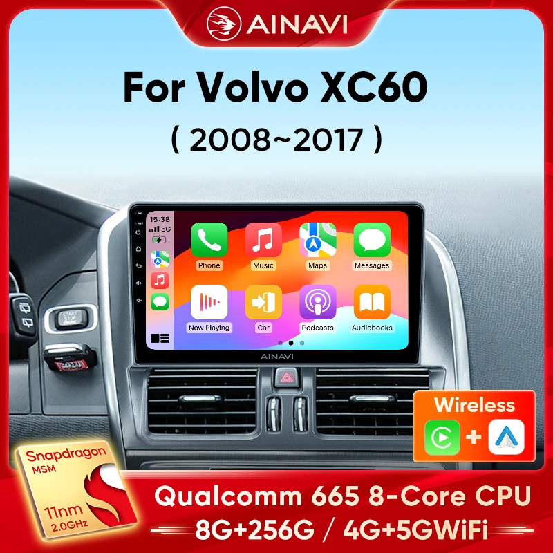 Ainavi Car Radio For Volvo XC60 2007 2010 2013 2014 2017 Wireless CarPlay Android Auto 4G Car Multimedia GPS 2 Din Autoradio 