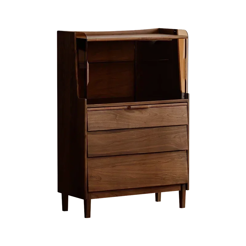 JJJJNorth American Black Walnut Color Chest Retro Solid Wood Side Cabinet