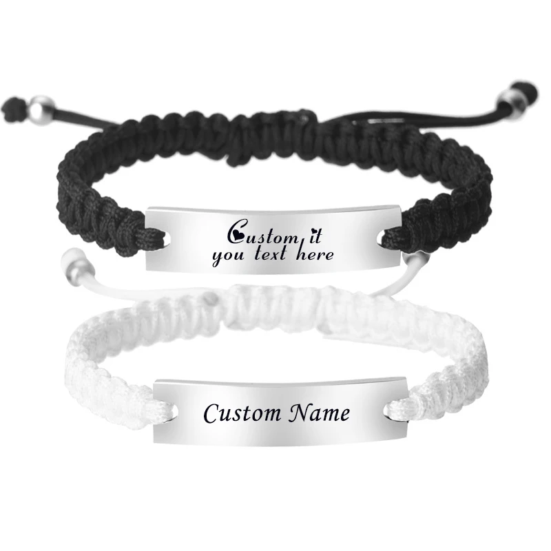 

Engraved Personalized Handmade Braided Rope ID Plate Couples Bracelets Custom Name Wristband for Women Men Anniversary Gift