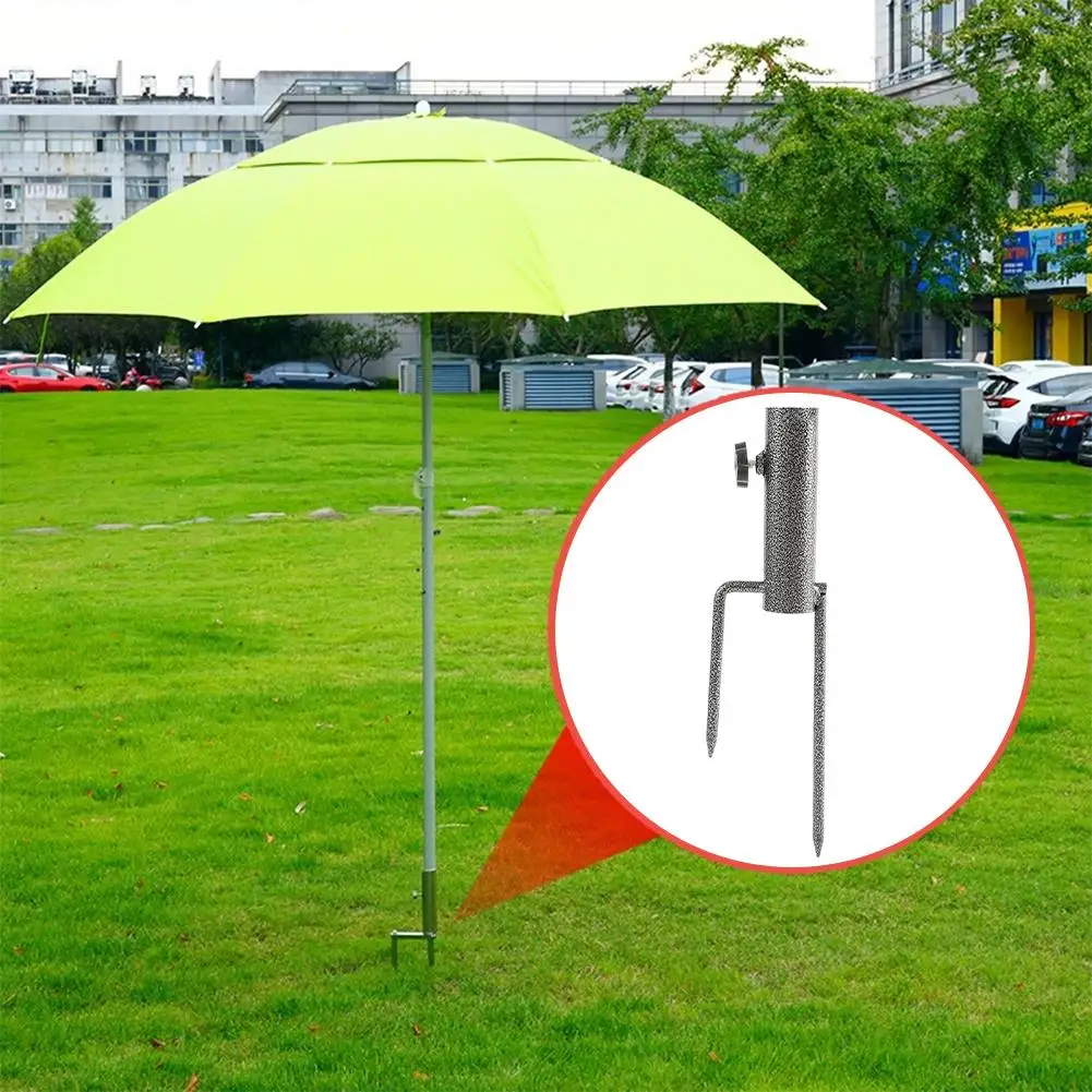 Dual Prong Beach Umbrella Base Heavy Duty Metal Ground Anchor Spike Fishing Umbrella Holder Stand for Grass Sand Patio