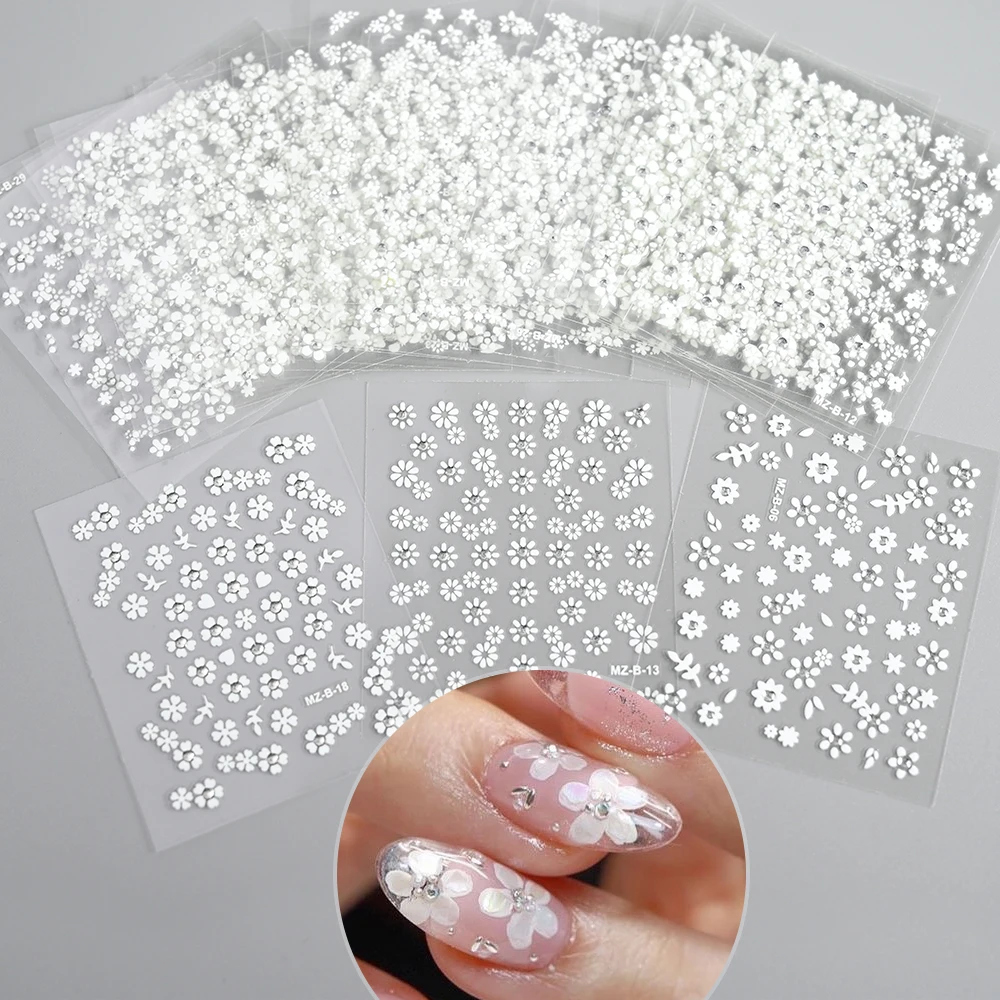 30pcs White Flower Nail Art Stickers Self Adhesive Nail Art Decals For DIY Or Nail Salons Nail Supplies For Women & Girls Easter