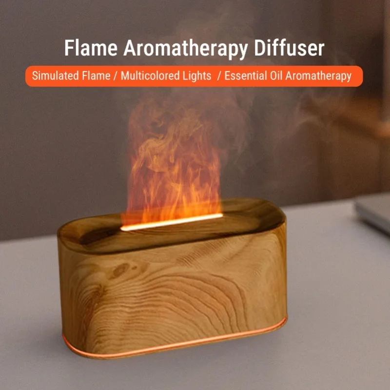 Flame Essential Oil Diffuser 220ml USB Quiet Aromatherapy Diffuser Desktop Air Humidifier With 7 Colors Light For Home Bedroom