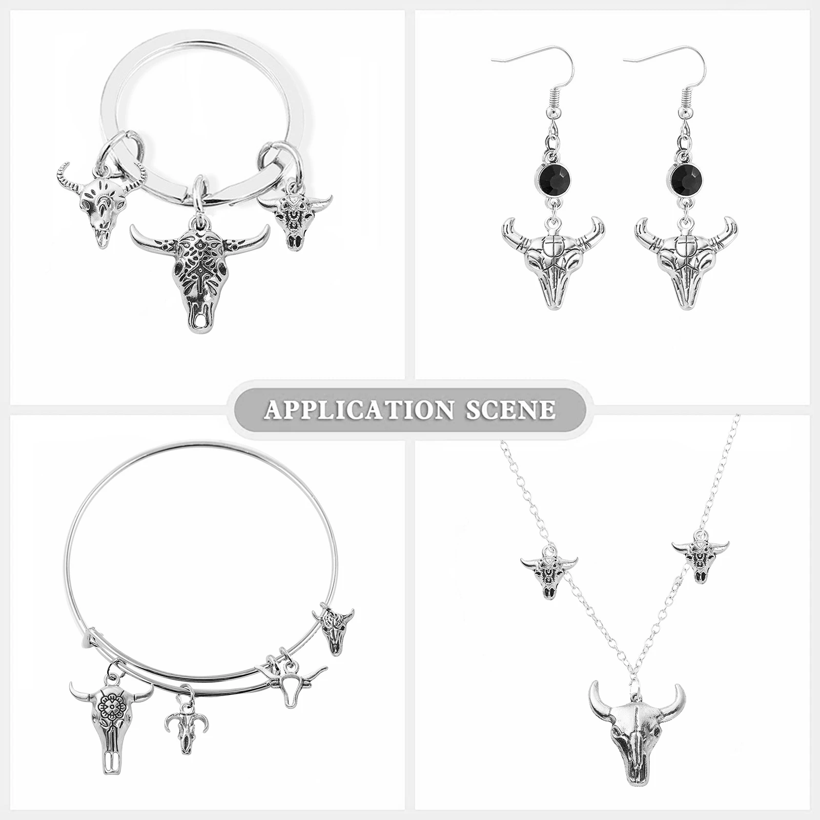 PandaHall 00 Stück 10 Stile Antik-Silber Kuh-Anhänger Western Rinderkopf-Charms für Schmuckherstellung – Detail 6