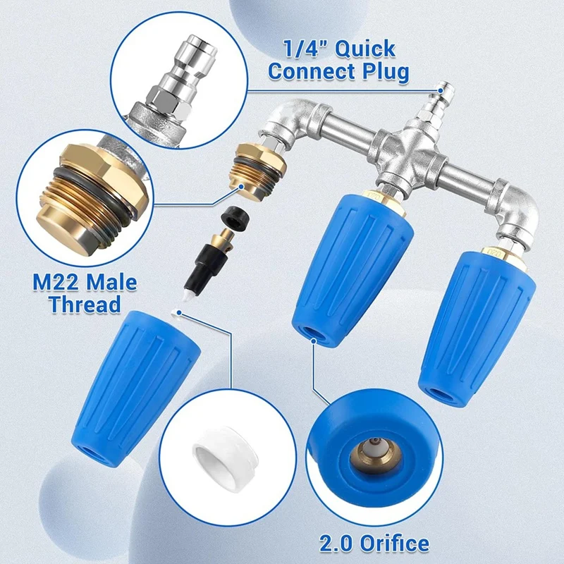 Triple Turbo Nozzle Pressure Washer, 360° Rotating Turbo Nozzle With 1/4Inch Quick Connector, 2.0 Orifice, 4000 PSI