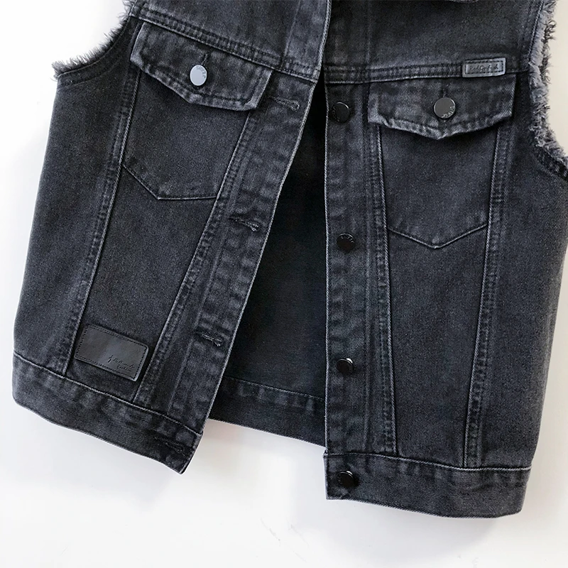 Koreanische Große Tasche Schwarz Denim Weste Frauen Student Weste Grate Cowboy Ärmellose Jacke Mantel Lose Kurze Jeans Westen Weibliche