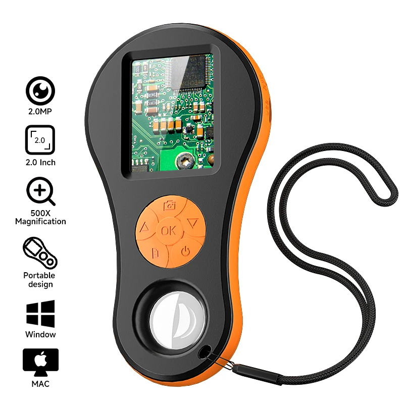 

2.0“ IPS Handheld Digital Microscope Endoscope Camera 500X Magnifier 200WPX 8LED For Circuit Board Watch Coin Stamp Inspectio