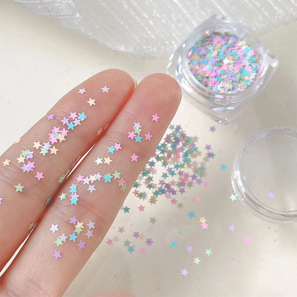 1 Jar Tiny Macaron Star Glitter Nail Flakes Colorful Small Pentagram Nail Seqiuns Kawaii DIY Paillette Manicure Accessories