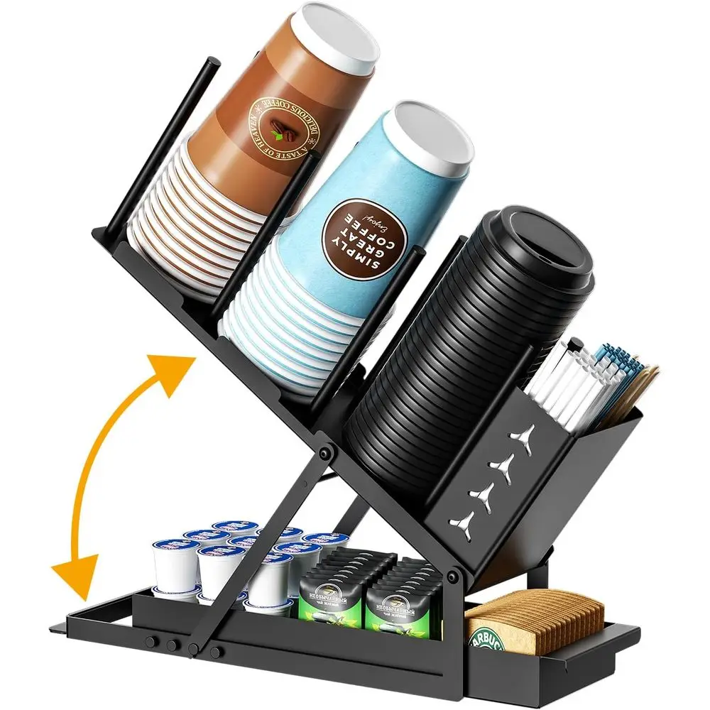 

Металлический органайзер для чашек и крышек с 5 отделениями для кофейных станков с держателем для соломинки