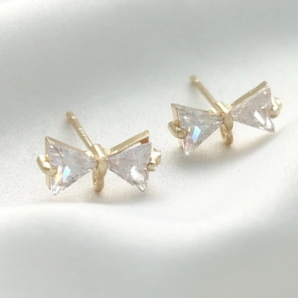 

Copper 14K Gold Color Zircon Bow with Suspender Earrings Handmade DIY Earrings Ear Jewelry Accessories Material