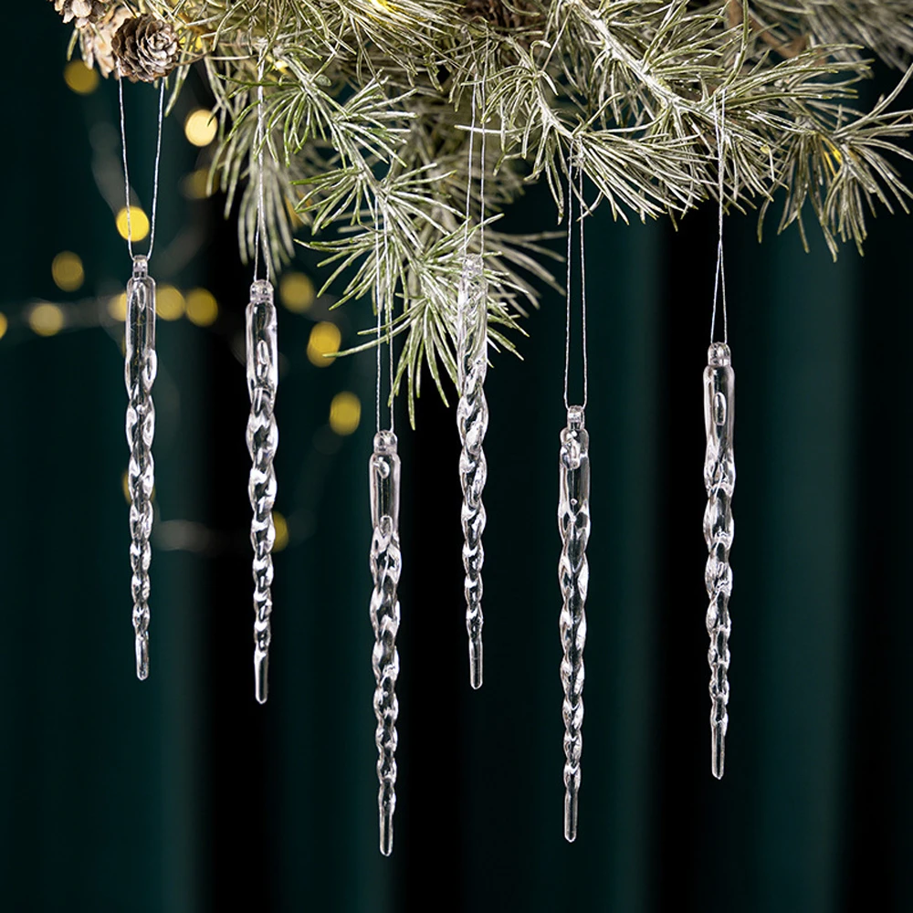 12 قطعة جليد الحلي Icicles قلادة مجموعة شجرة عيد الميلاد الديكور مع الحبل واضح وهمية جليد الشتاء ديكور المنزل نافيداد