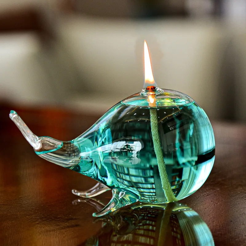 Set of 2 - Whale glass oil lamp Wedding Decoration candlestick Lamp Glass Candle Holder desktop smokeless butter lamp