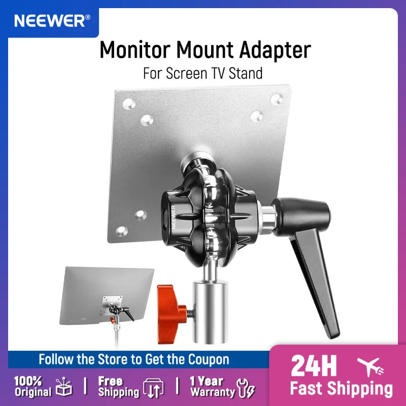 

NEEWER Monitor Mount Adapter with VESA Mount Aluminum Alloy Light Stand Adapter Dual 360° Ball Joint for Impact Screen TV Stand