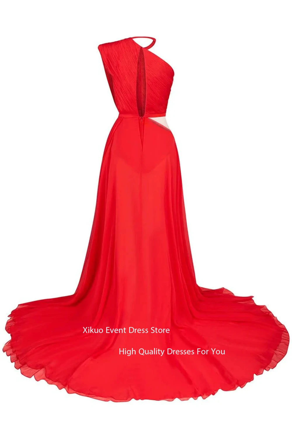 Xikuo Rot Fließende Abendkleider Hohe Schlitz Maxi Prom Kleider Chiffon Eine Schulter Ausschnitt Vestidos De Fiesta Mujer Angepasst