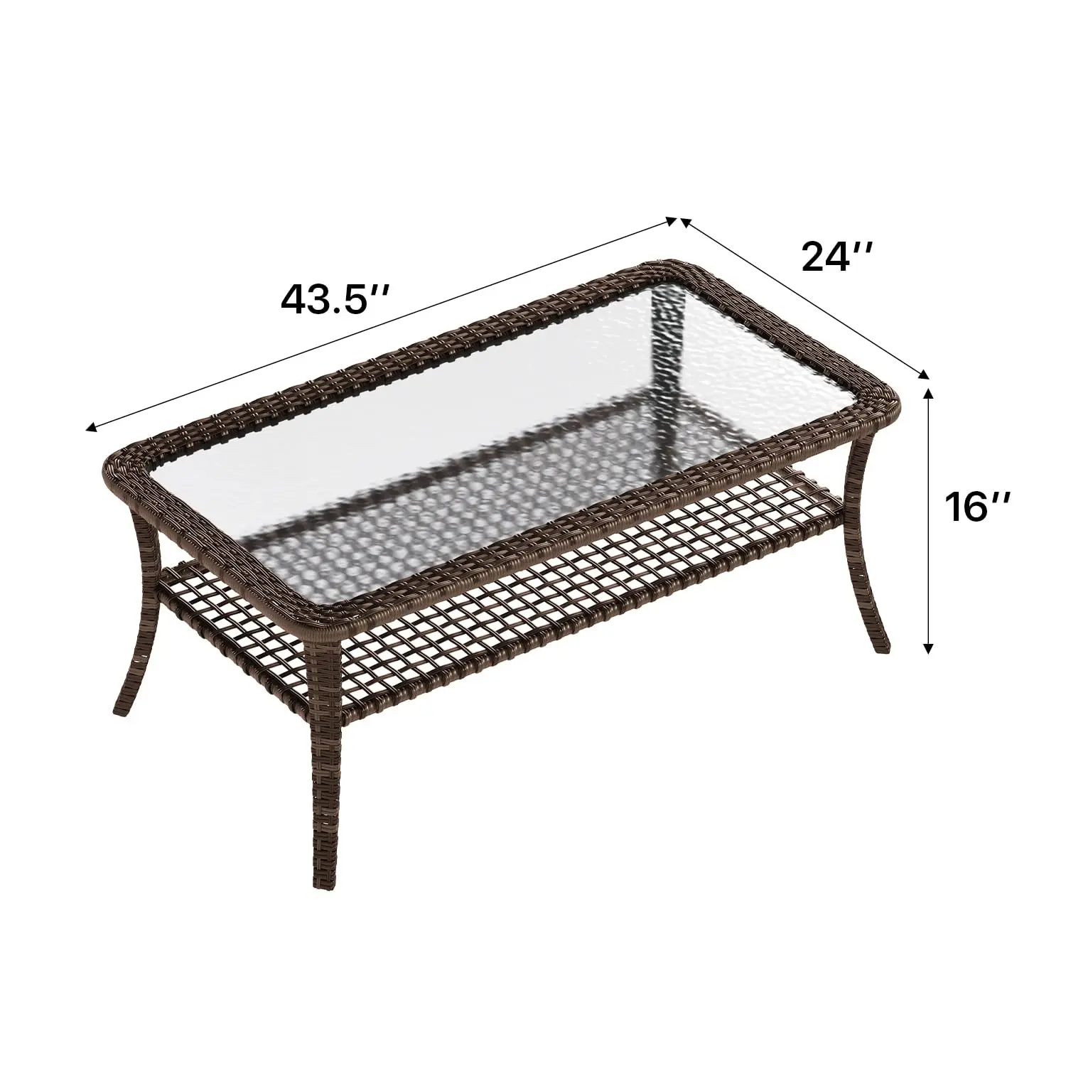 Outdoor Coffee Table With Storage Wicker Patio Coffee Table, All-Weather Tempered Glass Top Coffee Table For Patio, Customized