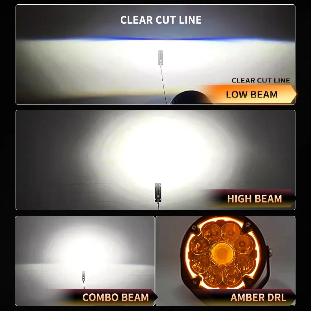 HAOLIDE Led Work Light 6inch 6000k Hi/Lo Beam 3500k Amber DRL Strobe Flashing with Wire off-road useAngle for SH125i 1200RSCar view 3
