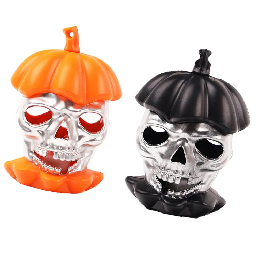 

2Pcs Pumpkin Skull Lamp Halloween Decor Plastic LED Light Warm Atmosphere Safe Use Scary Style Desk Accessory Night Light