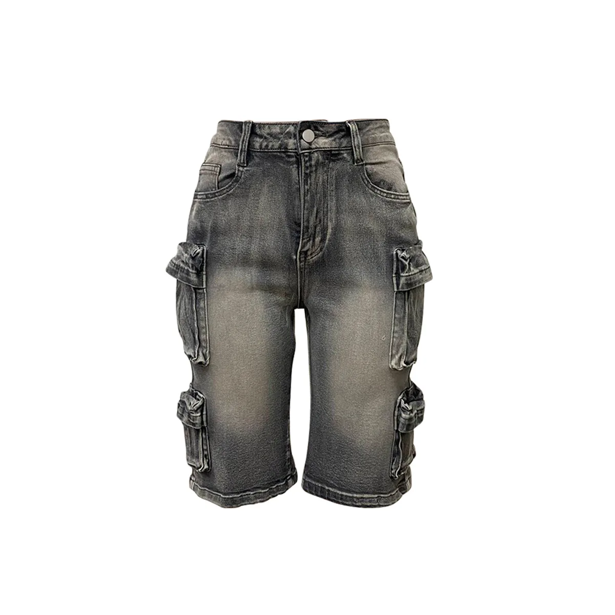 Pantaloni da donna in denim Mezza lunghezza Jeans da mamma Pantaloni a gamba larga Pantaloni dritti a vita alta Y2k Streetwear Tasca Splice Casual Allentato