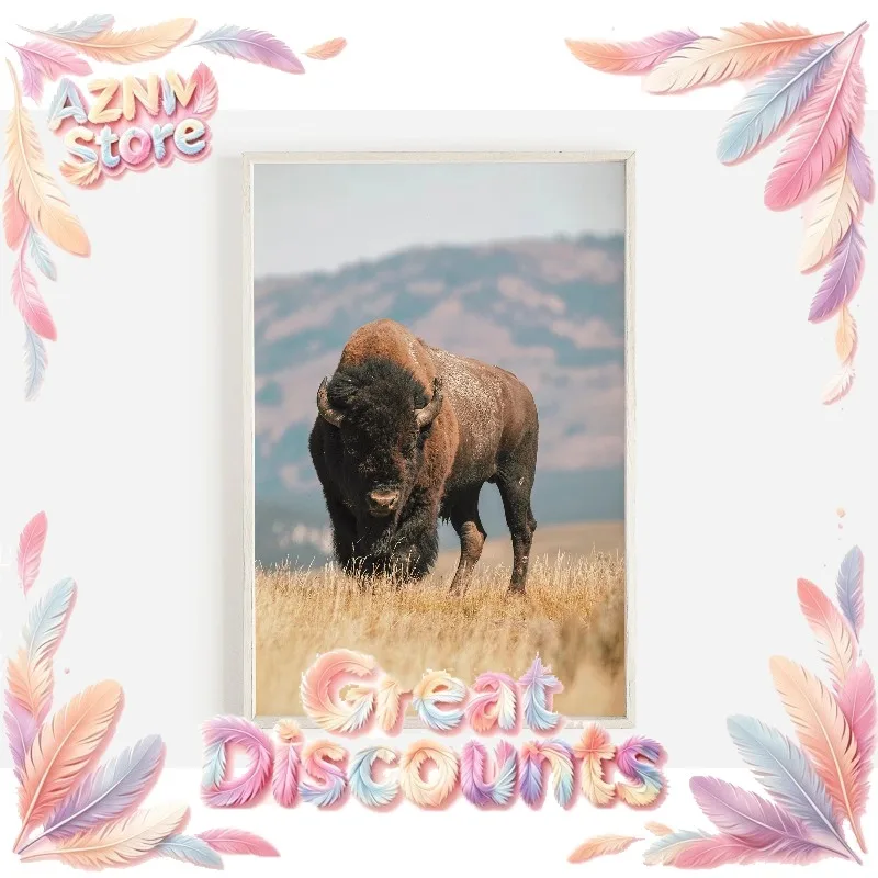Wildlife Wall Art Western Country Rustic Print Buffalo Bull Elk Cowboy Horse Yellowstone Bison Canvas Painting Home Decor