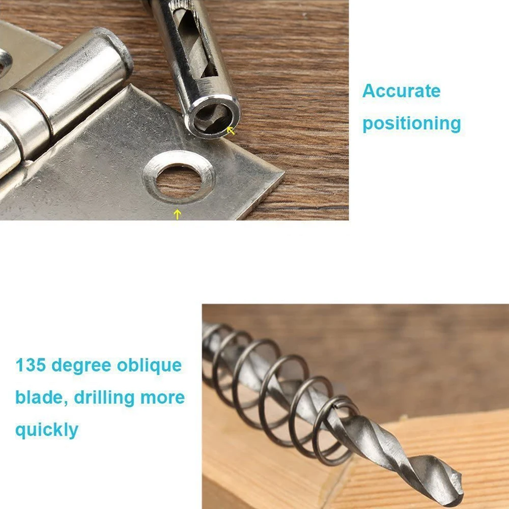 Set di punte da trapano da 4 pezzi HSS punta di apertura del foro della cerniera autocentrante gambo esagonale 5/64 ",7/64",9/64 ", punta da trapano centrale da 11/64" per finestra della porta
