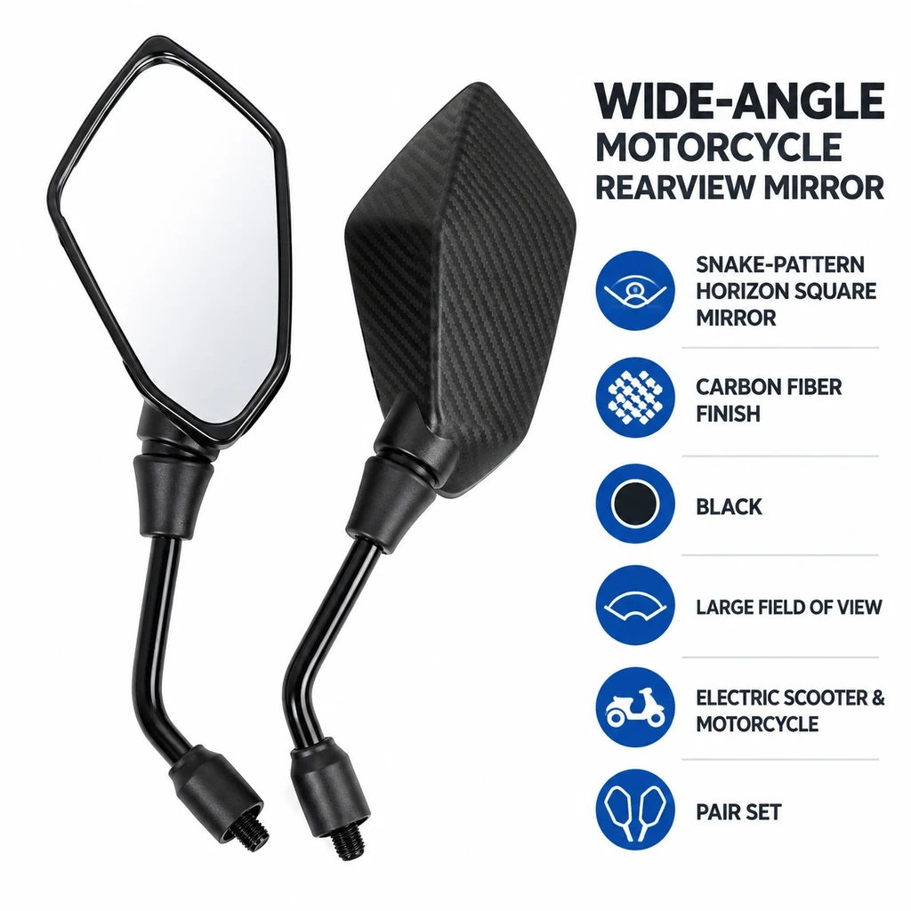 Motorcycle Electric Scooter Diamond Rearview Mirror Wide Vision Convex Side Mirror 8mm 10mm Positive Thread 360 Degree Adjust