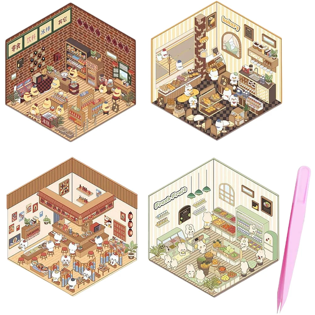 4 Uds. De pegatinas 3D, bonitas pegatinas apilables y pegadas de escena de cabina, pegatinas pequeñas para mascotas, pegatinas apilables visuales DIY para niños adultos