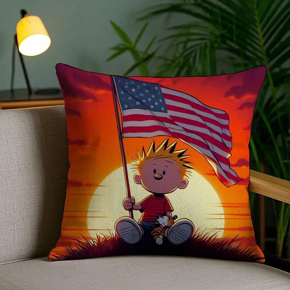 Kwaii Anime Calvin and Hobbes Pillow Case Custom Printed Brushed Fleece Pillow, Baby Skin-Touch, Eco-Friendly Dye-Sublimation Cu