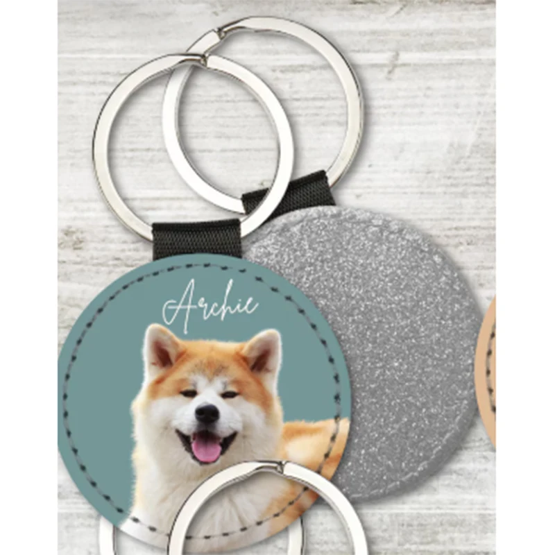 Custom Pet Photo Keychain Personalized Dog Cat Portrait Name Leather Picture Keyring Charm Anniversary Memorial Loss Gift Him He